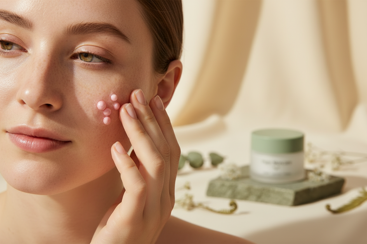 Close-up of PDRN cream on face